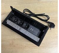 Prise Encastrable 3 Prises avec 2 USB-C PD 30W, Aluminium Multiprise Encastrable Plan de Travail avec Couvercle et Brosses, Bloc Prise Encastrable pour Table de Conférence et Bureau, Noir, Câble 1,8M