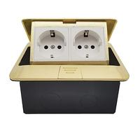 Prise encastrable à 2 compartiments - 2 prises - Prise escamotable - Prise de sol - Amortissement des chocs - Pour sol, table, bureau, plan de travail, restaurant, or