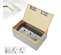 Prise encastrable au sol 4000 W/16 A en acier inoxydable - Prise de sol cachée avec construction intérieure plate - AC, USB, Type-C et CAT6 - Étanche pour la maison et le bureau (doré + argent)