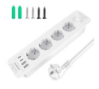 Prise encastrable avec 2 prises USB C, 4 prises, 4000 W, 16 A, pour plan de travail, plan de table, multiprise avec 4 prises USB, câble de 2 m, 1,5 mm, blanc