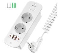 Prise encastrable avec 4 USB, 2 prises de table avec interrupteur, multiprise avec câble à ressort de 2 m, prise escamotable avec 2 ports USB A+2 USB C (PD 20 W), prise pour plateau de cuisine, blanc