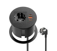 Prise encastrable avec USB C PD 35 W, Prise de Plan de Travail, avec 2 Ports USB et 1 Schuko, multiprise encastrable escamotable pour Bureau pour Trou de Table de 80 mm, Noir