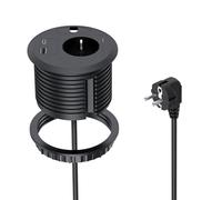 Prise encastrable avec USB, prise escamotable avec 1 port USB-A, 1 USB-C pour plan de travail de cuisine, câble de 2 m de diamètre 80 mm, noir