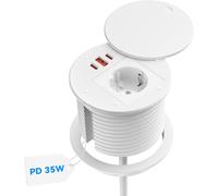 Prise Encastrable Bureau Usb C Pd 35W, Bloc Prise Encastrable Avec Ports Usb Et Usb-C, Blanc Câble 1,8 M Ø80 Mm[DYB983040]