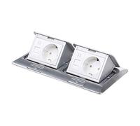 Prise encastrable de sol en acier inoxydable pour sol et mur escamotable franchissable (2 x prises 2 x réseau carré)