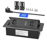 Prise encastrable de Table en Aluminium avec Interrupteur, 3 Prises 2500W/10A, 2 Ports USB-C PD 20W & 2 Ports USB-A - Bloc multiprise escamotable, câble 1,8 m,Noir