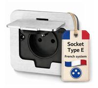 Prise encastrable en acier inoxydable, prise de sol IP55, couvercle à charnière, borne enfichable, type E français