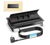 Prise encastrable en Aluminium 3 Prises avec 2 Ports USB-C PD 30W & 2 Ports USB-A - Bloc multiprise escamotable, Angle réglable pour Cuisine, Bureau & Plan de Travail, câble 1,8 m, Noir