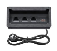 Prise encastrable en Aluminium avec 3 Prises de Courant, 2 Ports USB-C PD 30W et 2 Ports USB-A, multiprise encastrable pour Cuisine, Plan de Travail et Bureau, câble de 1,8 m, Couleur Noire