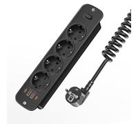 Prise encastrable escamotable, 4 Prises (4000 W/16 A), multiprise avec 2 USB-C (PD20W) et 2 USB-A (QC18W), Prise de Table avec parasurtenseur pour Cuisine et Bureau, câble spiralé de 1,5 m, Noir