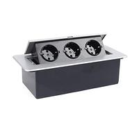Prise encastrable escamotable avec 3 fiches Schuko pour plan de travail, comme prise de table ou prise de sol pour cuisine, bureau, disposition des emplacements peu encombrante