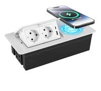Prise encastrable escamotable avec USB PD20W charge rapide, prise de bureau avec chargeur sans fil 15 W, prise de table pour cuisine, plan de travail (blanc + noir)
