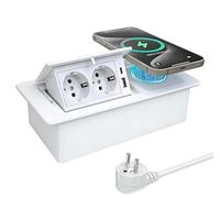 Prise encastrable escamotable avec USB PD20W charge rapide, prise de bureau avec chargeur sans fil 15 W, prise de table pour cuisine, plan de travail (blanc)