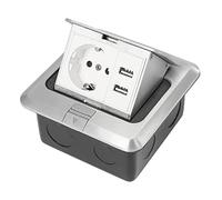 Prise encastrable escamotable en aluminium 220-250 V 10 A/16 A pop-up pour bureau avec 2 ports USB 5 V 2,1 A Niveau d'étanchéité IP44 3 prises au total Noir + argent