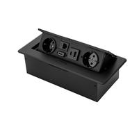 Prise encastrable escamotable, plateau de table caché, multiprise avec 2 prises et 1 jeu de prises USB A+C LAN HDMI, prise pop-up de bureau pour plan de travail, sol, cuisine, noir