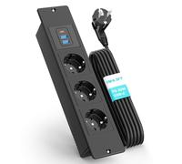 Prise Encastrable, Multiprise Electrique 3 Prises et USB C, Multiprise Encastrable pour Plan de Travail, Cuisine, Bureau, 3500W/16A, Multiprise Encastrée avec 1.8M Câble, Noir