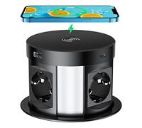 Prise Encastrable Plan de Travail 2 USB C, 4 Prises, 2 USB A Ports, Chargeur sans Fil, Multiprise Electrique Escamotable USB C pour Les Cuisines Bureaux Chambres Salle de Réunion