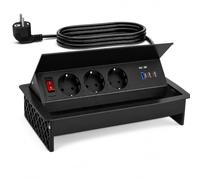 Prise Encastrable Plan de Travail 6 en 1, Bloc Multiprise Encastrable avec USB-C PD 30W et USB-A QC, 3 Prises avec Interrupteur, Aluminium, Prise Escamotable pour Cuisine et Bureau
