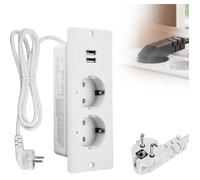Prise encastrable plan de travail avec 2 USB - Bloc prise de table - Blanc cuisine et bureau