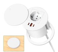 Prise Encastrable Plan de Travail avec USB C PD 35W, Multiprise Encastrable Bureau avec Couvercle, Bloc Prise Escamotable pour Cuisine Bureau Meubles, 3680W/16A, 1,8M de Câble, Blanc