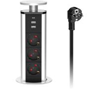 Prise Encastrable Plan De Travail, Bloc Multiprise Escamotable 3 Prises 2 USB et USB C PD20W, 4000W/16A, Ø 80mm Câble 1,8m