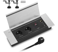 Prise Encastrable Plan De Travail Cuisine Usb C Pd20W, Aluminium Multiprise Electrique Encastrable, Bloc Prise Encastrable 2 Prises, Usb-A, Hdmi E Rj45, 2400W/10A, 2M Câble