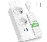 Prise Encastrable Plan de Travail USB C PD20W, Bloc Prise Escamotable Plan de Travail Cuisine, Multiprise Encastrable de Table pour Cuisines Bureaux Salle de Réunion, 1.8M Câble, Blanc