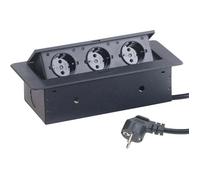 Prise encastrable rétractable - MHY® - 3 voies - Aluminium moulé - Ouverture discrète - Noir mat - 263x117 mm