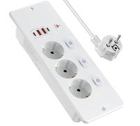 Prise encastrable Triple avec USB-C PD 20W | Barrette avec interrupteurs individuels | pour Plateaux de Bureau et Tables de réunion | Câble 2m (3x1.0mm²) | Blanc