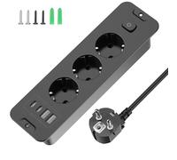Prise encastrée à 3 prises - Rétractable - Avec interrupteur - Noir | 2 x USB-A, 2 x USB-C, PD20W, câble de 2 m, rétractable, pour bureau et cuisine