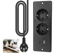 prise encastrée avec câble USB C 20 W et 2 prises - Noir - Pour table de conférence, plan de travail, canapé