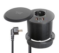 Prise encastrée avec USB-C PD 20 W/15 W Charge Qi/1,8 m pour cuisine, bureau