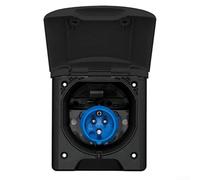 Prise encastrée CEE 16 A 230 V 3 broches pour caravane et camping, prise avec couvercle à rabat et fermeture automatique, jusqu'à 850 °C, noir, profondeur d'encastrement 82 mm, dimensions extérieures
