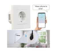 Prise encastrée connectée compatible commandes vocales avec wattmètre Luminea Home Control