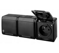 Elektro-Plast Prise triple HERMES - IP44 16A 250V étanche en saillie Noir