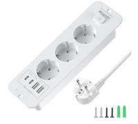 Prise escamotable 2 x USB-C, 3 prises encastrables, câble de 2 m, blanc | Multiprise encastrable avec 3 prises AC, 2 USB-A & 2 USB-C, PD 20W, câble de 3 m, interrupteur, pour bureau, canapé et salon