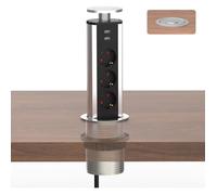 Prise escamotable 3 prises + 2 USB, Ø 80 mm, finition chromée, câble 1,8 m, bloc multiprise rétractable cuisine et bureau