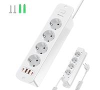Prise escamotable avec 2 ports USB A et 2 types C - Multiprise encastrable - 8 prises avec câble spirale de 2 m - Prise de table avec interrupteur pour table - Blanc