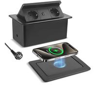 Prise escamotable avec chargeur sans fil USB C PD 20 W et 15 W, 2 prises, pour plan de travail, bureau, cuisine
