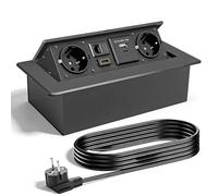 Prise escamotable avec couvercle, 2 prises Schuko, USB-A & USB-C, connecteur RJ45 et HDMI 2.0, câble de 1,5 m, idéal pour bureau, table de conférence, cuisine et bureau à domicile
