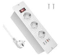 Prise escamotable avec USB C PD 20 W et interrupteur, multiprise encastrable 3 prises avec 4 USB, prise de table pour table, plan de travail, meubles, table de chevet, câble de 2 m, blanc