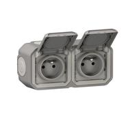 Legrand Prise de courant double Plexo précâblée 2x2P+T 16A 250V~ IP55 IK08 Gris livré complet