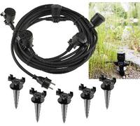 ChiliTec Multiprise de jardin de 15 m - Câble en caoutchouc - 5 prises avec couvercle - IP44 - Distance : 2,5 m - Multiprise pour extérieur - Noir