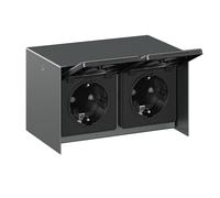 ledscom.de Prise extérieure 2x STEDDA, IP44, acier inoxydable anthracite horizontal, prises pour jardin, terrasse et extérieur