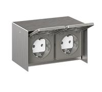 Prise extérieure double STEDDA IP44 inox inox horizontal Prises de courant