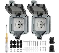 Prise Exterieure Etanche, 2 Pcs Prise Etanche Exterieur, IP66 Prise Etanche avec Couvercle Articulé et Témoin Lumineux, 16 A, pour Garage, Salle de Bain, Cuisine, Piscine et Jardin