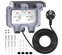 Prise Extérieure Étanche IP66 - Double Prise avec Interrupteur, Câble 3M