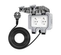 Prise extérieure étanche IP66 - Double prise avec rallonge de 3 m - Prise électrique extérieure avec interrupteur et couvercle - Pour jardin, terrasse, atelier