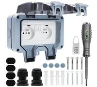 Prise Exterieure Etanche IP66 Double Prise de Courant et Volet de Protection Multiprise Electrique Murale de Jardin, Prise Anti-Poussière et Coupe-Vent avec Interrupteur, Voyant Lumineux (MPG2-FSN)