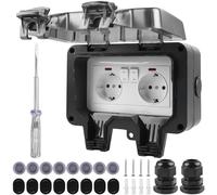 Prise extérieure étanche IP66 - Double prise extérieure étanche avec couvercle à rabat verrouillable - Prise d'extérieur pour extérieur, balcon, jardin, salle de bain, parking